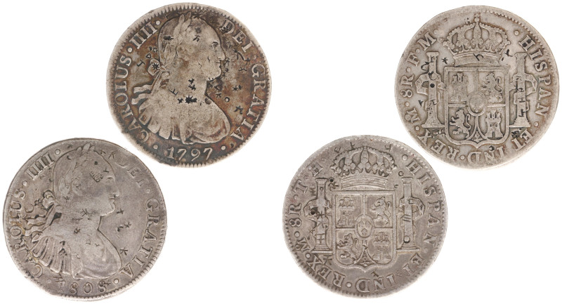 Mexico - Charles IV (1788-1808) - 8 Reales 1797-FM & 1808-TH (KM109) - Obv: Armo...