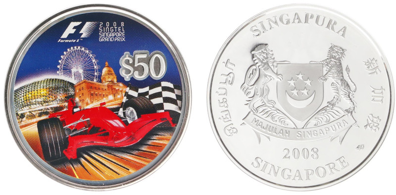 Singapore - 50 Dollars 2008 - Formula 1 Gran Prix (KM288) - Obv: National arms /...