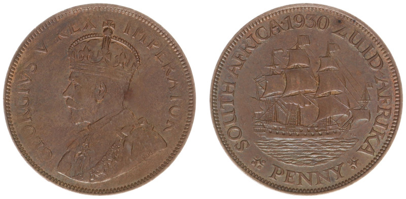 South Africa - George V (1910-1936) - Penny 1930 (KM14.2, Hern S90) - Obv: Crown...