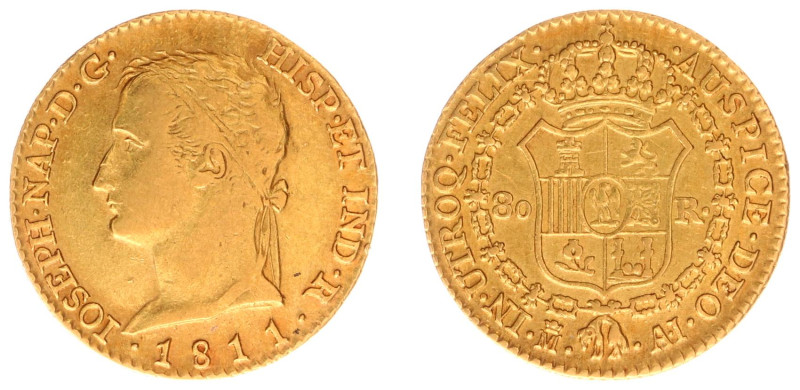 Spain - Jose Napoleon (1808-1813) - 80 Reales 1811-AI, Madrid (KM552, CCT9, Fr.3...