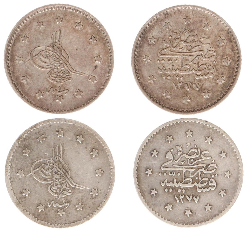 Turkey - Abdul Aziz (1861-1876) - Kurush AH1277/1 & AH1277/4, Qustantiniyya (KM6...