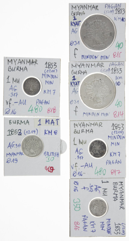 Coins world in boxes - Myanmar - Small lot coins Myanmar/Burma incl. 2x Kyat BE1...