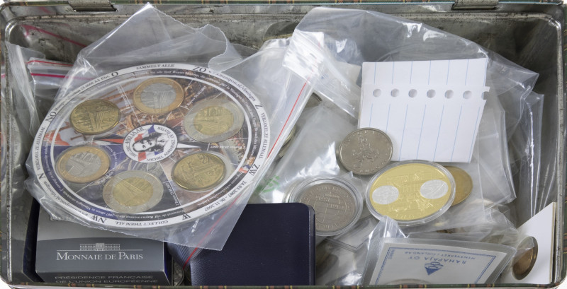 Coins world in boxes - World coins - Box with World modern coins, Euro coins, Eu...