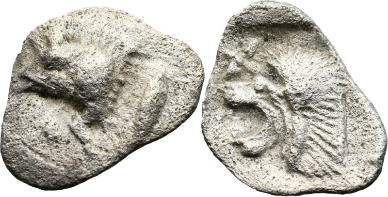 Greek
MYSIA. Kyzikos. (Circa 450-400 BC).
AR Hemiobol (10mm 0.32g)