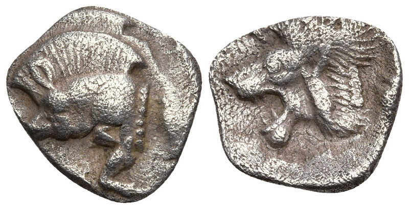 Greek
MYSIA. Kyzikos. (Circa 450-400 BC).
AR Hemiobol (7.9mm 0.33g)