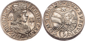 Archduke Ferdinand Charles, 3 Kreuzer 1653, Hall