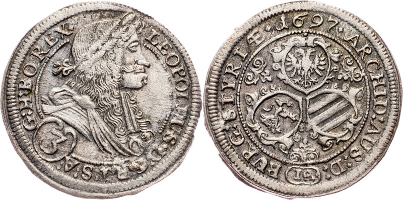 Leopold I., 3 Kreuzer 1697, IA, Graz Austria-Hungary, Leopold I., 3 Kreuzer 1697...