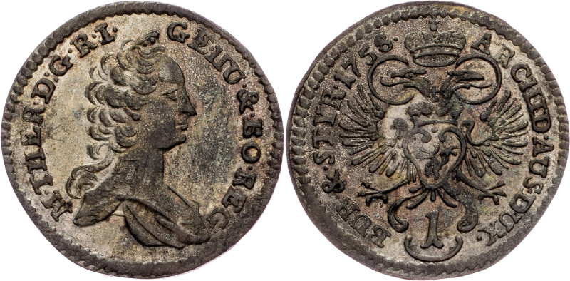 Maria Theresia, 1 Kreuzer 1758, Graz Austria-Hungary, Maria Theresia, 1 Kreuzer ...