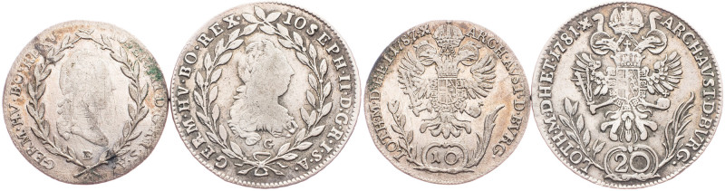 Joseph II., 10 kreuzer, 20 Kreuzer 1787, 1781, B, G Austria-Hungary, Joseph II.,...