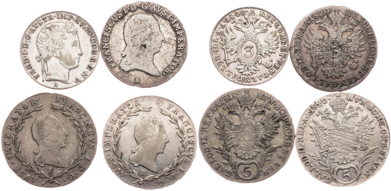 Franz I. (II.), 3 Kreuzer, 5 Kreuzer 1820, 1818, A, B Austria-Hungary, Franz I. ...