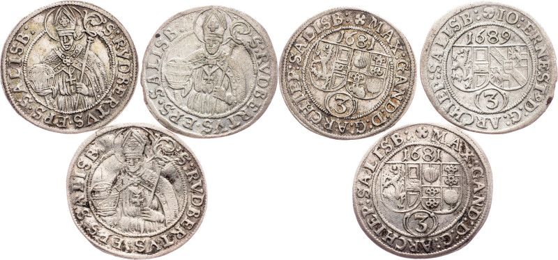 Salzburg, 3 Kreuzer 1681, 1689 Austria-Hungary, Salzburg, 3 Kreuzer 1681, 1689, ...