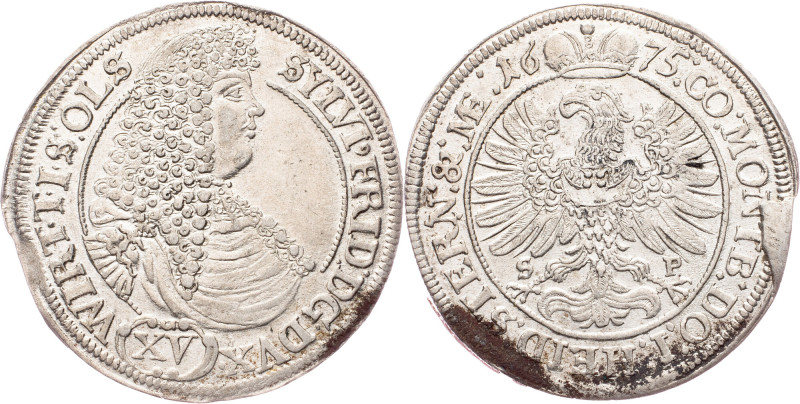 Silesia, Duchy of Württemberg-Oels, Silvius II Frederick, 15 Kreuzer 1675, SP Au...