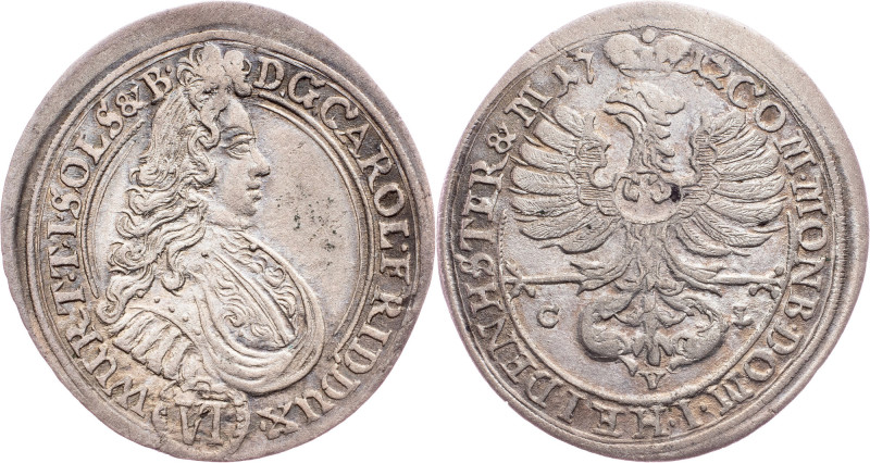 Silesia, Duchy of Württemberg-Oels, Charles Frederick II, 6 Kreuzer 1712, CVL Au...