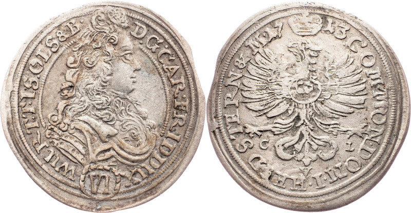 Silesia, Duchy of Württemberg-Oels, Charles Frederick II, 6 Kreuzer 1713, CVL Au...