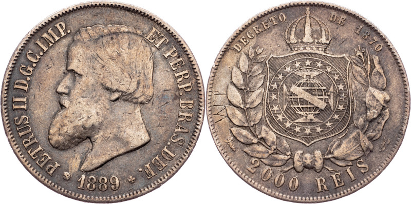 Peter II, 2000 Reis 1889 Brazil, Peter II, 2000 Reis 1889, 25,233 g, Ag (917/100...