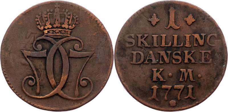 Christian VII, 1 Skilling Dansk 1771, Copenhagen Denmark, Christian VII, 1 Skill...