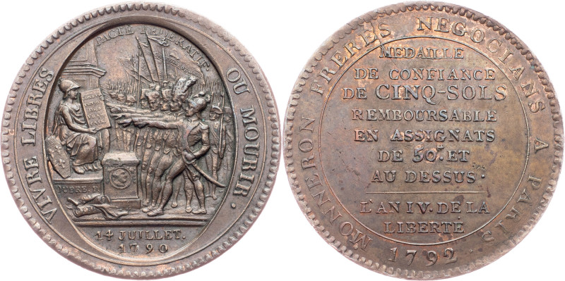 France, Medal (5 Sols) 1792, Paris France, France, Medal (5 Sols) 1792, Paris, 2...