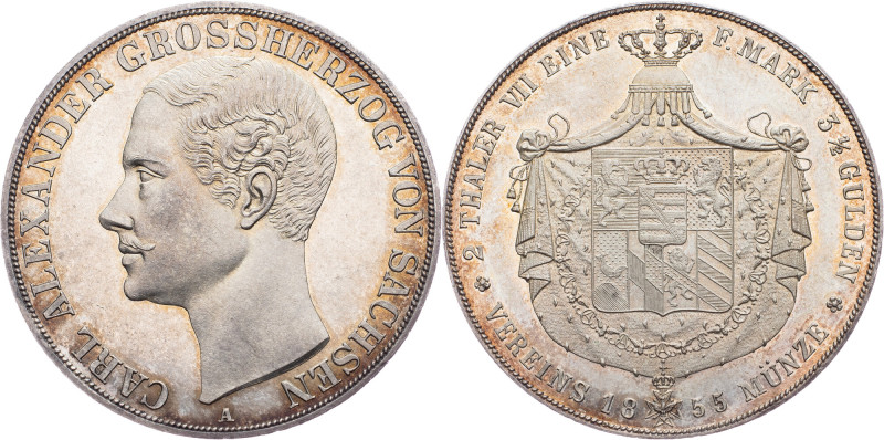 Sachsen, Charles Alexander, 2 Thalers 1855, A, Berlin Germany, Sachsen, Charles ...