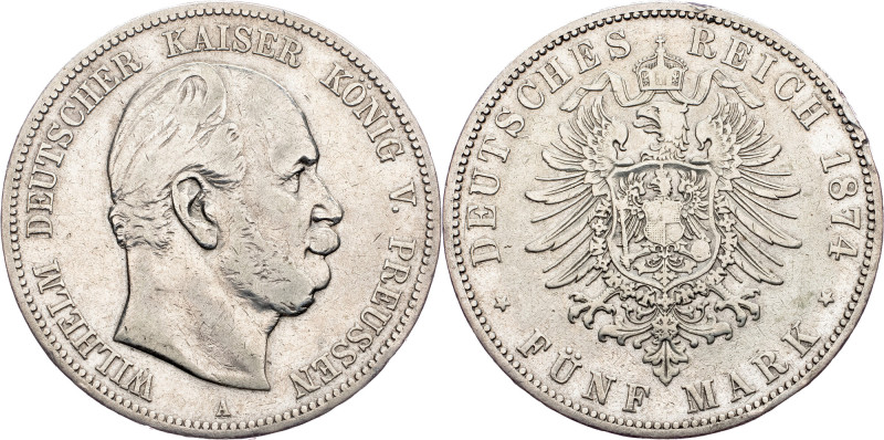 Wilhelm I, 5 Mark 1874, Berlin Germany, Wilhelm I, 5 Mark 1874, Berlin, 27,359 g...