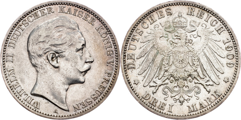 Wilhelm II, 3 Mark 1909, Berlin Germany, Wilhelm II, 3 Mark 1909, Berlin, 16,625...