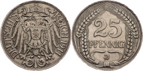 Wilhelm II, 25 Pfennig 1911, Hamburg