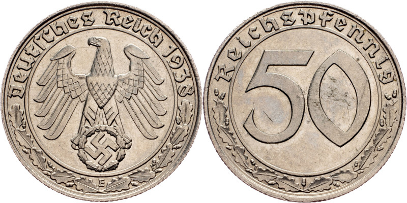 Third Reich, 50 Reichspfennig 1938, Muldenhutten Germany, Third Reich, 50 Reichs...