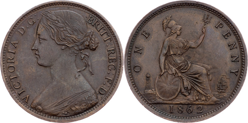 Victoria, 1 Penny 1862, London Great Britain, Victoria, 1 Penny 1862, London, 9,...