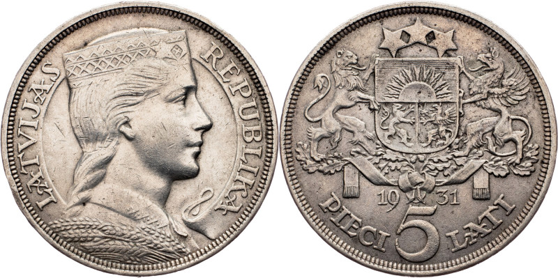 Republic, 5 Lati 1931, London Latvia, Republic, 5 Lati 1931, London, 25,067 g, A...
