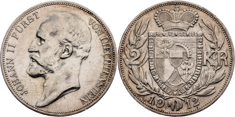Johann II, 2 Krone 1912 Liechtenstein, Johann II, 2 Krone 1912, 9,975 g, Ag (835...
