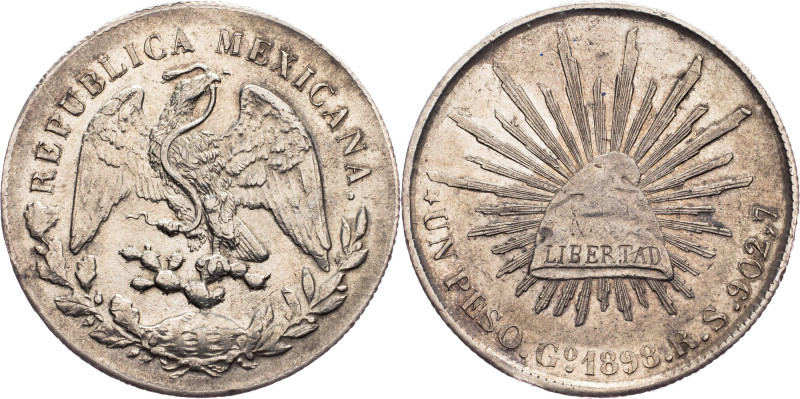 Republic, 1 Peso 1898, Guanajuato Mexico, Republic, 1 Peso 1898, Guanajuato, 27,...