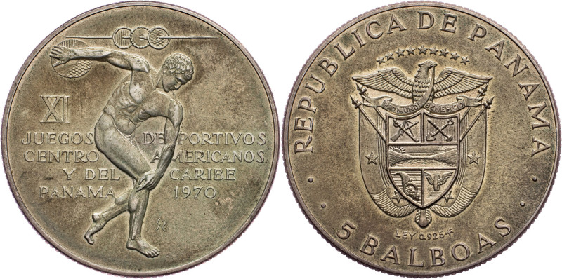 Republic, 5 Balboas 1970 Panama, Republic, 5 Balboas 1970, 36,1 g, Ag (925/1000)...