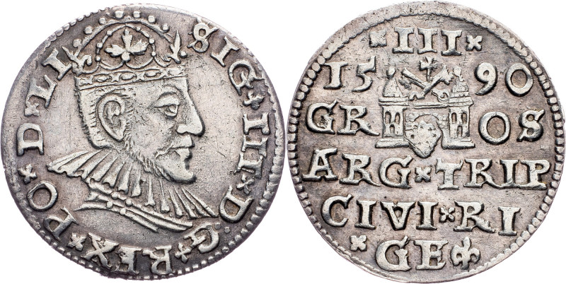 Sigismund III Vasa, Trojak 1590, Riga Poland, Sigismund III Vasa, Trojak 1590, R...