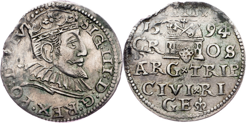 Sigismund III Vasa, Trojak 1594, Riga Poland, Sigismund III Vasa, Trojak 1594, R...