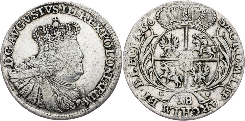 Augustus III, 18 Groszy 1756, Leipzig Poland, Augustus III, 18 Groszy 1756, Leip...