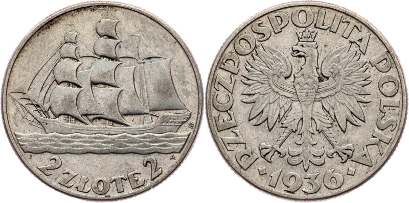 First Republic, 2 Zlote 1936, Gdynia Seaport Poland, First Republic, 2 Zlote 193...