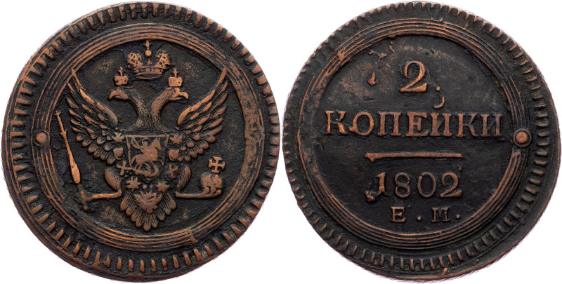 Alexander I, 2 Kopecks 1802, EM Russia, Alexander I, 2 Kopecks 1802, EM, 21,791 ...