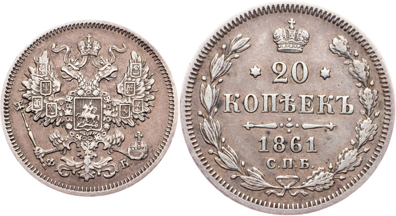 Alexander II, 20 Kopecks 1861, СПБ-ФБ Russia, Alexander II, 20 Kopecks 1861, СПБ...