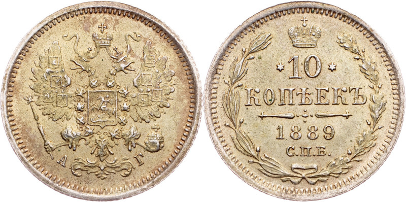 Alexander III, 10 Kopecks 1889, СПБ-АГ Russia, Alexander III, 10 Kopecks 1889, С...