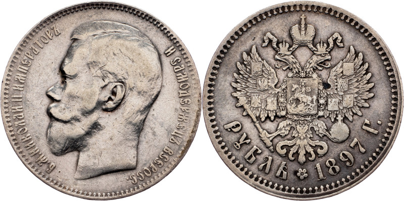 Nicholas II, 1 Rouble 1897, ** Russia, Nicholas II, 1 Rouble 1897, **, 19,849 g,...