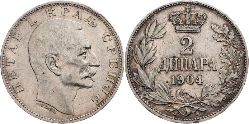 Peter I, 2 Dinara 1904 Serbia, Peter I, 2 Dinara 1904, 9,977 g, Ag (835/1000), K...