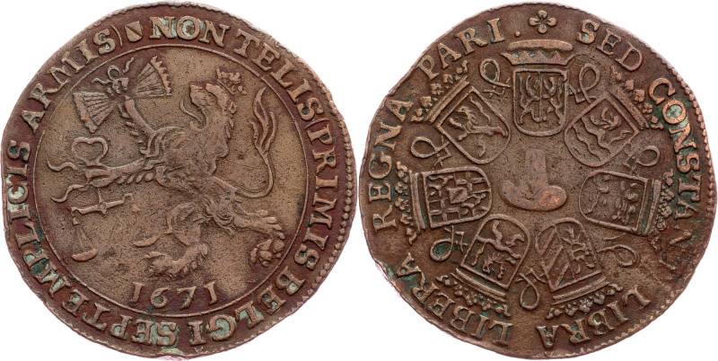 Carlos II 1671, Utrecht Spain, Carlos II 1671, Utrecht, 7,986 g, Copper, Montagu...