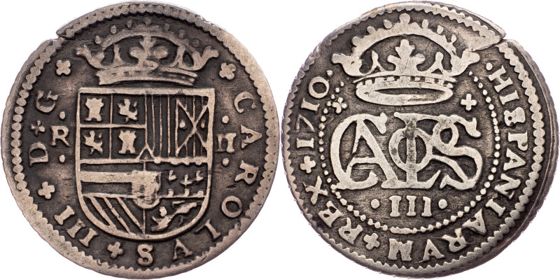 Charles III, 2 Reales 1710, Barcelona Spain, Charles III, 2 Reales 1710, Barcelo...