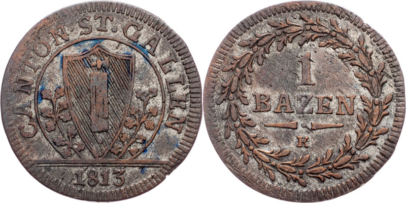 St.Gallen, 1 Batzen 1813 Switzerland, St.Gallen, 1 Batzen 1813, 2,472 g, Billon,...