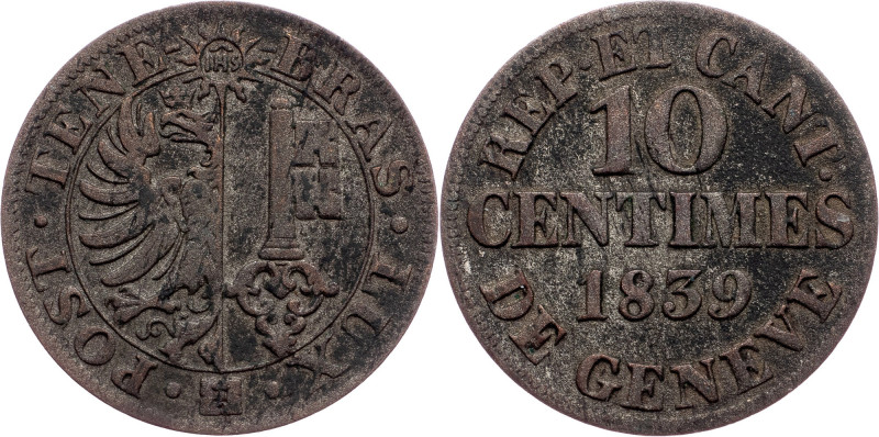 Geneva, 10 Centimes 1839 Switzerland, Geneva, 10 Centimes 1839, 3,038 g, Billon,...