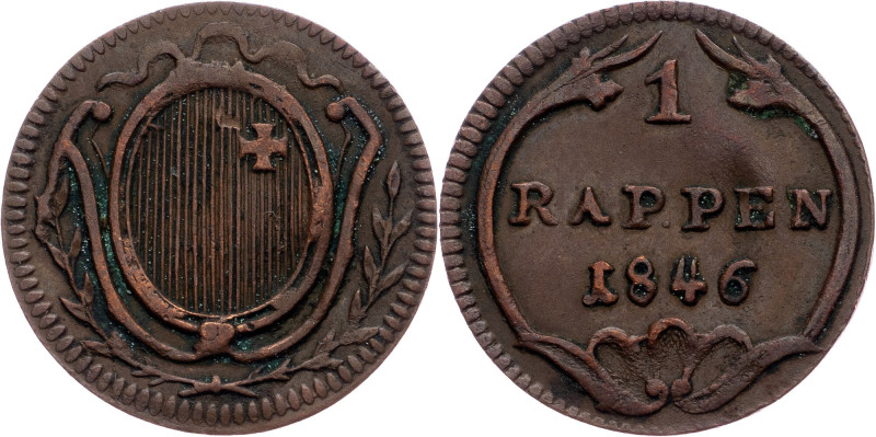 Schwyz, 1 Rappen 1846 Switzerland, Schwyz, 1 Rappen 1846, 1,16 g, Copper, KM# 65...