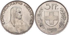 Federal, 5 Francs 1922, Bern