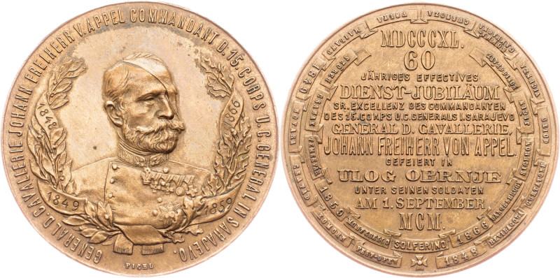 Johann Freiherr von Appel, Medal 1900, Pichl Yugoslavia-Bosnia, Johann Freiherr ...