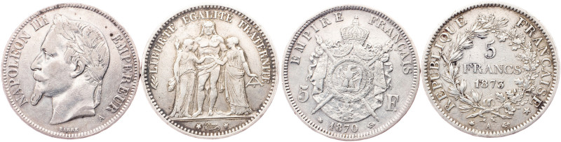 France, 5 Francs 1873, 1870 European and World Lots, France, 5 Francs 1873, 1870...