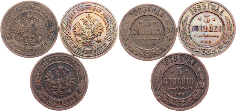 Russia, 3 Kopecks 1879, 1883, 1893 European and World Lots, Russia, 3 Kopecks 18...