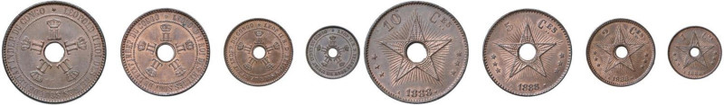 CONGO Leopoldo II (1865-1908) Lotto da 4 monete da 10,5,2,1 Centimes 1888 CU

...